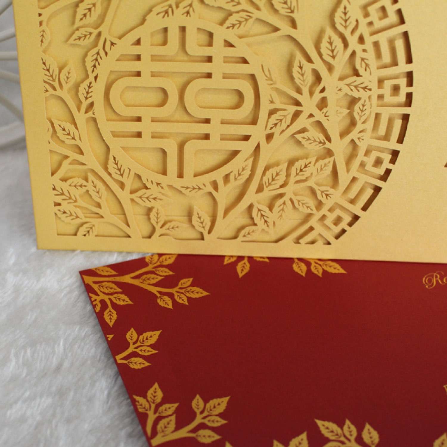 Wedding Invitation Card Chinese Style Marriage Invitation with Laser Pocket